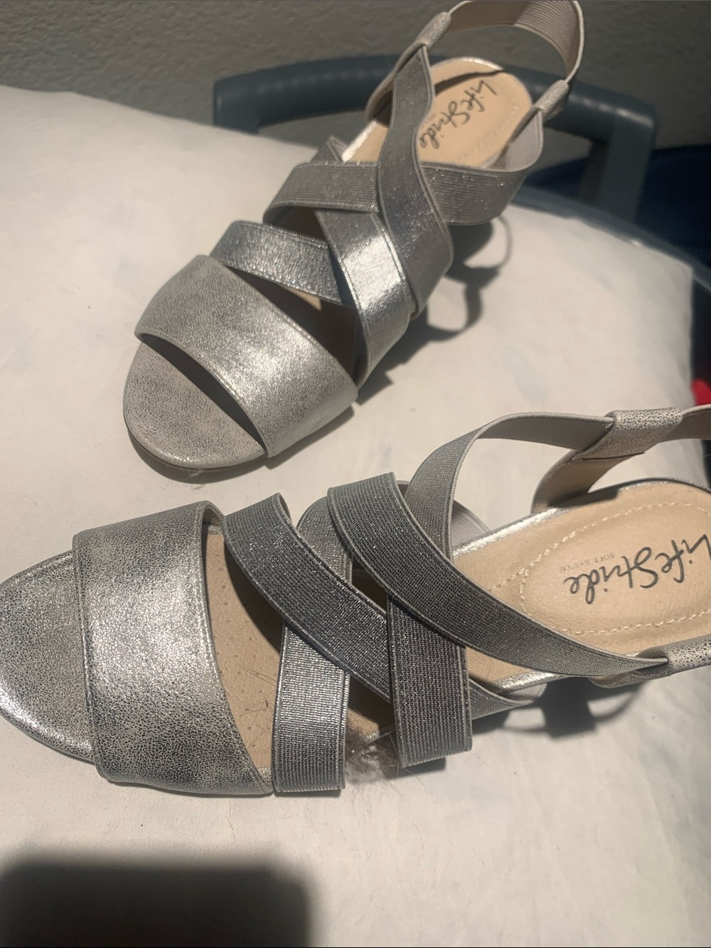 Life Stride Silver Strappy Elastic Slingback Sandals
